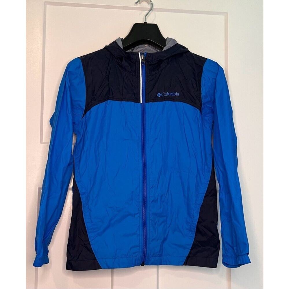 Columbia Windbreaker Blue Colorblock Hooded Long Sleeve Zip Boys MEDIUM